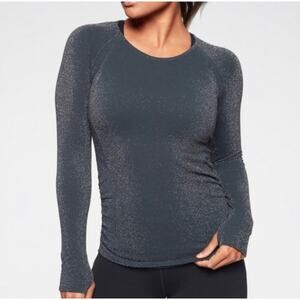 Athleta XS Gray Speedlight‎ Shine Long Sleeve Glitter Stretchy Athletic Top